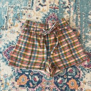Paper-bag waist short in ribbon plaid